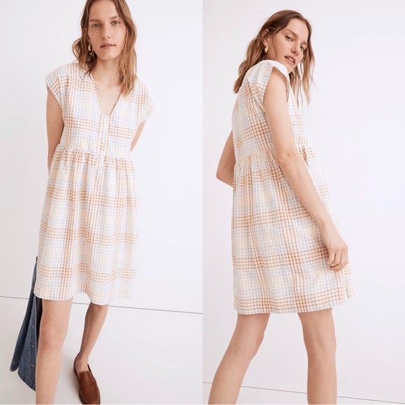 Madewell Dresses & Skirts - Madewell NWT Cap Sleeve Button Front Mini Dress in Plaid